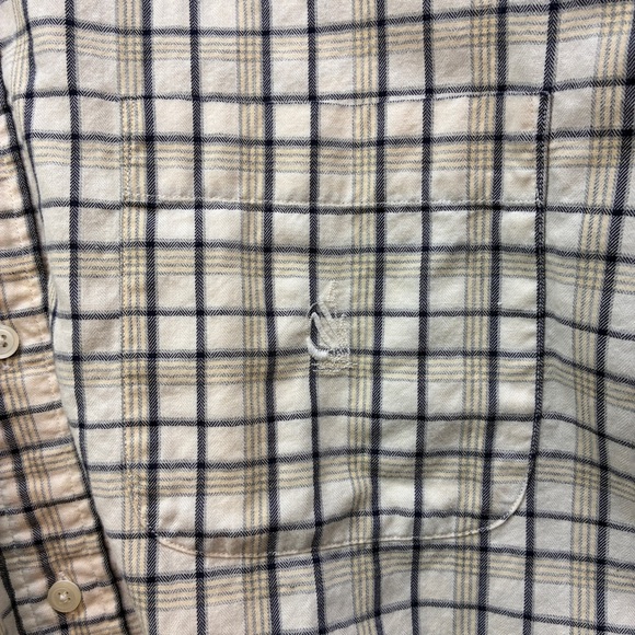 Nautica Men's Casual Button Down Flannel Shirt - Cream and Black Plaid - Picture 9 of 11